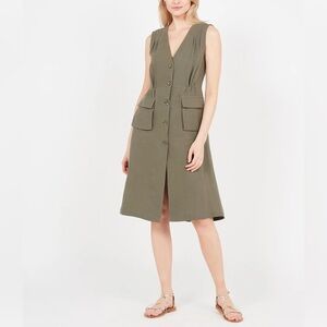 THE KORNER Khaki Midi Button Front Dress